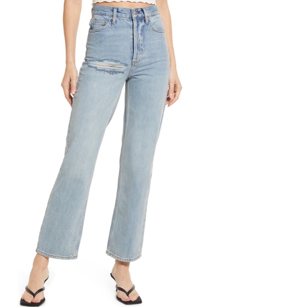 Topshop Kort Ripped Straight Leg Jean